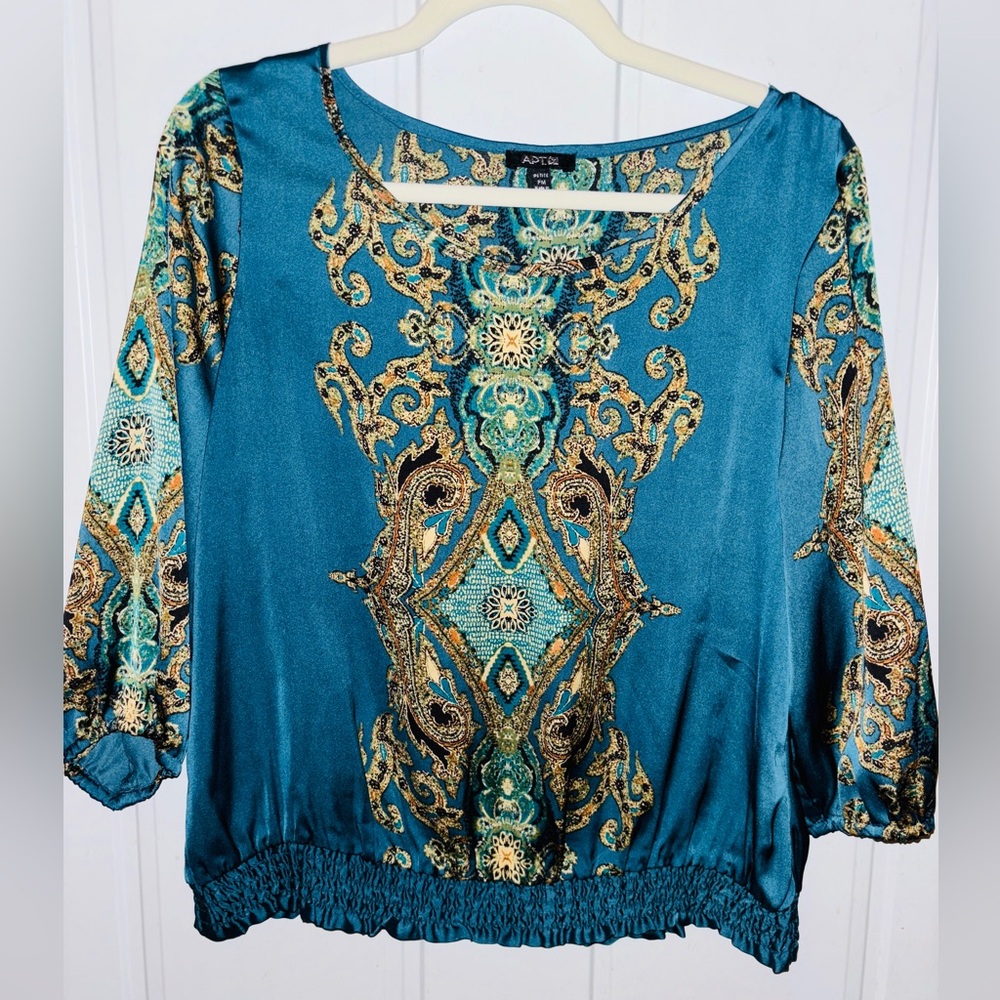 Apt. 9 Blue and Gold Patterned Blouse